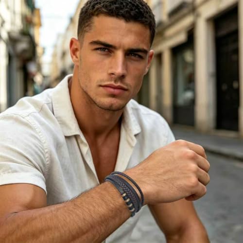 Italian Handmade Leather Bracelets for Men - color: Brown, size: 8.2"