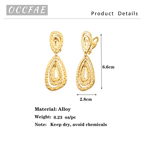 Gold Metal Clip On Earrings for Women Non Pierced Dangle Drop Earrings Multiple Styles - color: gold irregular