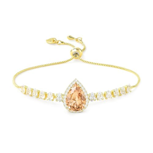 Linawe Crystal Imitation Diamond Rhinestone Charm Bracelets for Women, Gold/Silver/Rose Gold Adjustable Chain Bracelet, Teardrop Birthstone Cubic Zirconia Prom Costume Wedding Jewelry - color: Gold,Champagne