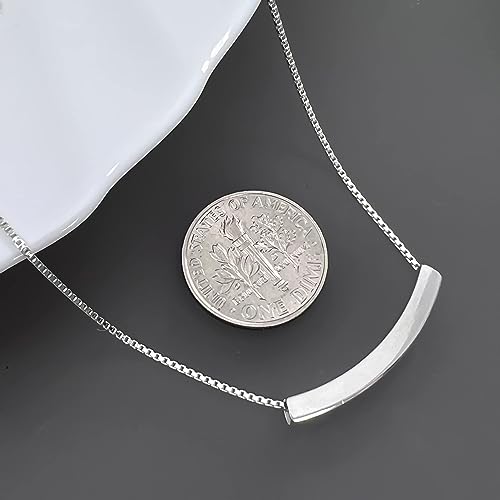Curved Tube Bar Necklace Sterling Silver, Curved Bar Necklace for Women, Balance Necklace, Layering Choker Necklace (18 inches)