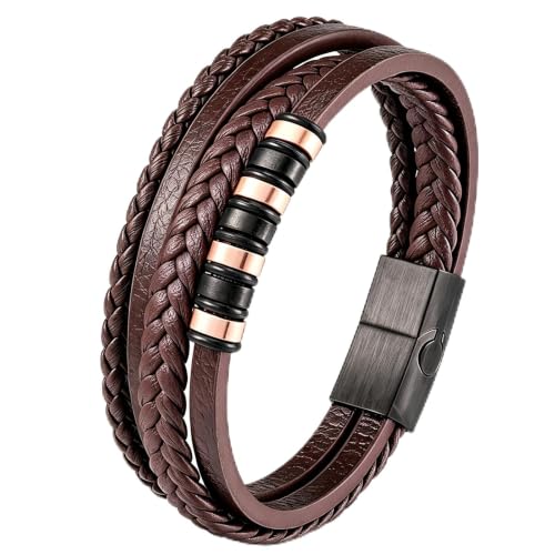Italian Handmade Leather Bracelets for Men - color: Brown, size: 8.2"