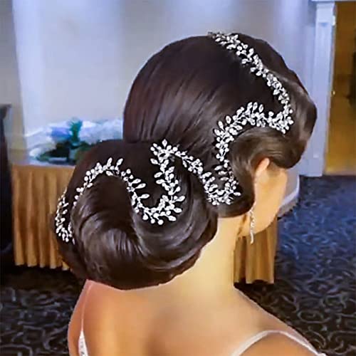 TRiXY Wedding Bridal Crystal Long Hair Vines Head Piece,Wedding Piece Accessories Headband Jewelry ,Beaded Bohemian Headpiece (Short Silver-50cm / 19.68 Inches) (HP394)