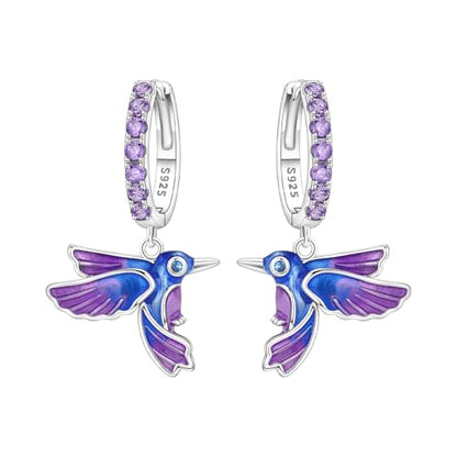 925 Sterling Silver Hoop Earrings Drop Dangle Earrings for Women Hypoallergenic Earring Trendy Huggie Earring Cute Graduation Birthday Gifts Jewelry for Women - color: Blue purple bird earrings