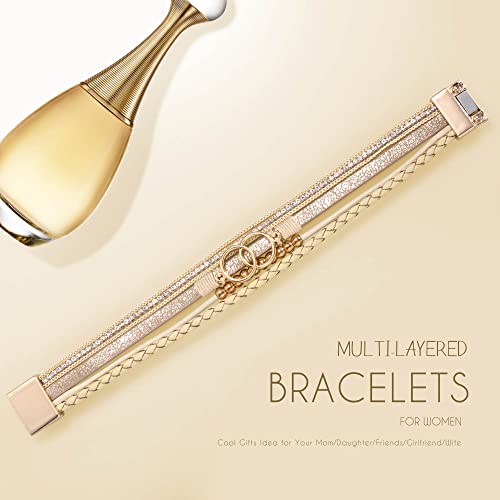 Bracelets for Women, Gifts for Mom Her Christmas Gift 2026 Leather Bracelets for Women Birthday Gift for Daughter Inspirational Wrap Bracelet Sister Friend Teen Girl Gift Layered Stocking Stuffers Jewelry - style: Beige