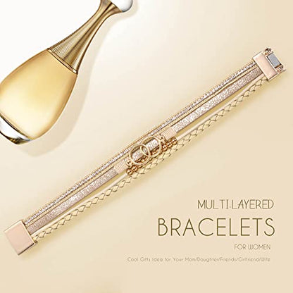 Bracelets for Women, Gifts for Mom Her Christmas Gift 2026 Leather Bracelets for Women Birthday Gift for Daughter Inspirational Wrap Bracelet Sister Friend Teen Girl Gift Layered Stocking Stuffers Jewelry - style: Beige