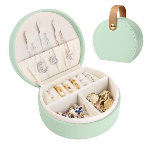 Jewellery Box, Travel Jewellery Box for Women | Mini Jewelry Box Organiser PU Leather Jewelry Gift Box for Rings Earrings Necklace for Women Girl - Bright Green - color: Bright Green