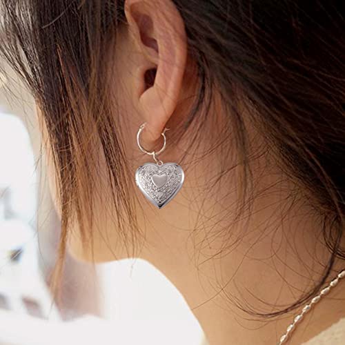 10Pcs 316 Stainless Steel Photo Locket Pendants Heart Carved Pattern Photo Frame Charms Silver Locket Charms for Necklaces DIY Memorial Necklace Making - color: Heart Carved Pattern