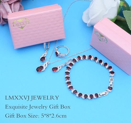 LMXXVJ Jewelry Set for Women,Teardrop Cubic Zirconia Necklace Earrings Adjustable Ring Bracelet Jewelry Set Formal Jewelry Gift - color: MHSD-White Gold-Ruby Red