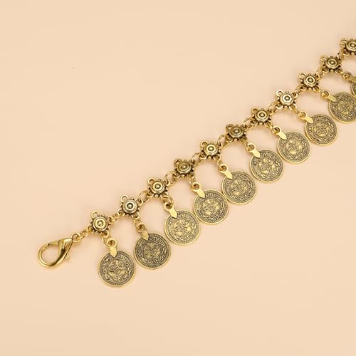 CHIC DIARY Metal Chain Belt for Women Coin Belly Link Tassel Belt for Dress | Boho Style Coin Pendant Tassel Belt Gold/Silver Adjustable Concho Belly Dance Belts for Dresses Skirts Jeans - color: Gold