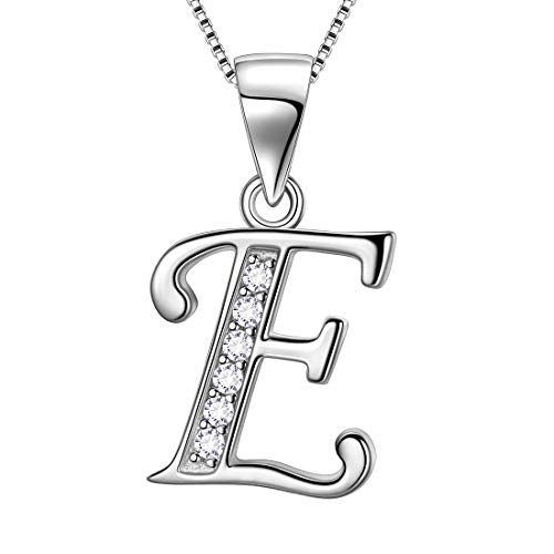 Aurora Tears Letter Necklace Initial 925 Sterling Silver Alphabet Pendant Crystal Name Gift Women Cubic Zirconia Jewelry - color: E