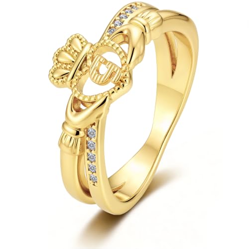 Gold Initial Crown Rings for Women Non Tarnish 14K Gold Plated Vintage Heart Thumb Rings Personalized Carved Anniversary Valentine's Day Gifts - color: Gold-G