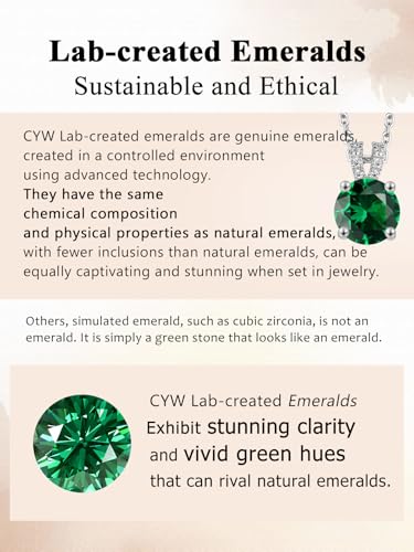 CYW Genuine Sapphire/Emerald/Ruby/Moissanite Necklace for Women, Really Authentic Solid 925 Sterling Silver, 16"/18"/20" Adjustable Chain, Anniversary Mother's Day Valentines Gift - color: Emerald - Round - White Gold, size: 8mm