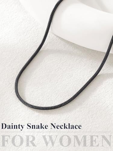 U7 Snake Necklace for Women 14K Gold Plated/Silver/Rose Gold/Black Chain Necklace Hypoallergenic, Stainless Steel Tiny Snake Chain Necklace 1/1.2/1.5/2MM, 14-30" Adjustable Minimalist Gift - color: l.Black-1.5mm