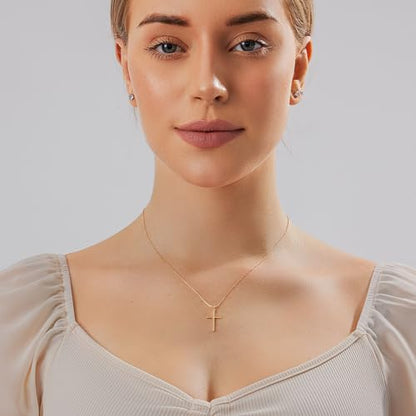 Airmb Cross Necklace for Women Gold/Silver Plated Layered Dainty Cross Chain Trendy Choker Satellite Charm Small Crucifix Pendant Gold/Silver Necklace Stackable Hypoallergenic Delicate Gift for Women - color: Gold-Slender Cross