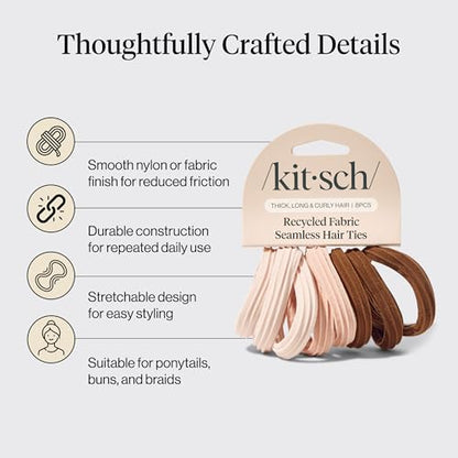Kitsch Seamless Hair Ties No Damage - Stretchy Hair Bands - Rosewood, 8pcs | Strong All-Day Hold Hair Rubber Bands For Hair, Ponytail Holders | Hair Accessories for Everyday Use - color: Rosewood (Pack of 8)