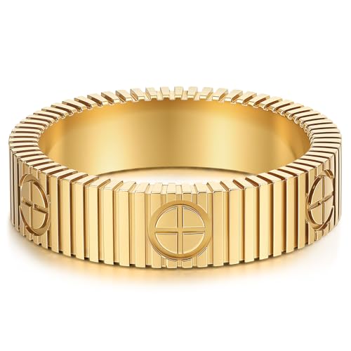 PDWZNBA Mothers Day Gifts for Mom Linear Stripe Textured Ring | 14K Gold-Plated Stainless Steel Promise & Friendship Ring, Wedding Band, Birthday Gifts for Women - color: CGold, size: 6