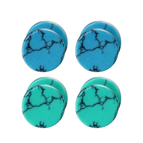 4 Pairs Unisex Marble Stone Screw Stud Earrings Set,Cupimatch Ear Piercing Plugs Faux Gauges Illusion Tunnel Earrings for Mother's Day (10mm) - color: blue-green-2pack