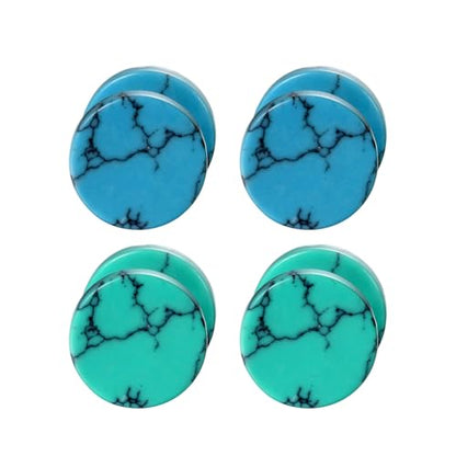 4 Pairs Unisex Marble Stone Screw Stud Earrings Set,Cupimatch Ear Piercing Plugs Faux Gauges Illusion Tunnel Earrings for Mother's Day (10mm) - color: blue-green-2pack