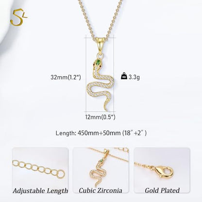 Snake Necklace Dainty Pendant With Cubic Zirconia, Layered Choker, Punk Animal Jewelry, Cool Wedding High Jewelry Party for Women Teen Friends - color: Gold