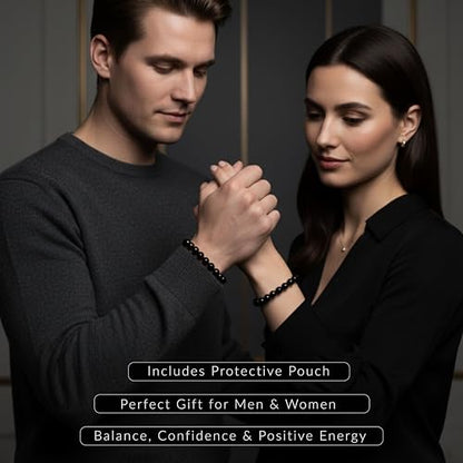 Cherry Tree Collection Tigers Eye Bracelets Plus Over 40 Other Stones – Gemstone Beads for Men & Women, Promotes Protection, Courage, Focus, Balance & Luck – Available in S, M, L with 8mm Round Beads - color: Black Obsidian, size: Small