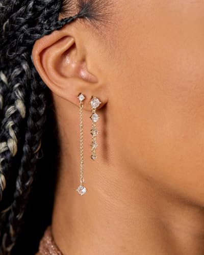 Dangle Earrings for Women - 14K Gold/White Gold/Rose Gold Plated Butterfly Heart Star Hoop Chain Long Tassel Cubic Zirconia CZ Dangle Earrings - color: gold Linear Earrings