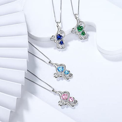 Butterfly Heart Necklace Birthstone Pendant Necklace Earrings Bracelet Women 925 Sterling Silver Animal Butterflies Birthstone Pendant Crystal Birthday Jewelry Wedding Gift - color: A.January-necklace