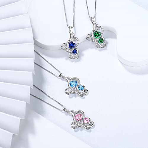 Butterfly Heart Necklace Birthstone Pendant Necklace Earrings Bracelet Women 925 Sterling Silver Animal Butterflies Birthstone Pendant Crystal Birthday Jewelry Wedding Gift - color: D.April-necklace