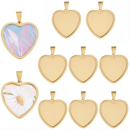 1 Box 10Pcs Gold Heart Bezel Pendant Trays Heart Shaped Bezel Cabochon Trays Bulk Stylish Stainless Steel Cabochon Blanks for DIY Crafts Jewelry Making Bracelet Keychain Charm Adults - style: Gold Heart