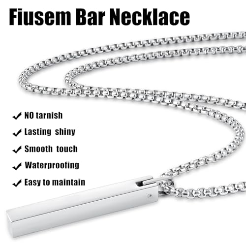 Fiusem Pendant Necklace for Men, Stainless Steel Bar Chain | Silver Tone/14k Gold Plated/Black Mens Pendant Necklaces with 2.5mm Box Chain, Jewelry Gifts 18-28 Inch - color: silver, size: 18 Inches, style: Clasp Rectangle