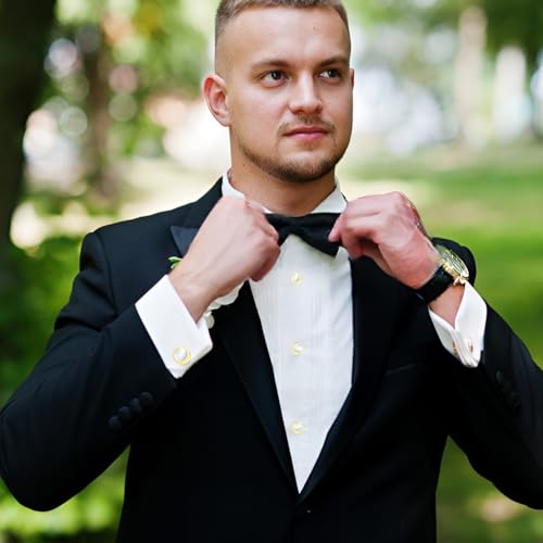 Mens Cufflinks and Tuxedo Shirt Studs Set with Gift Box - color: Gold/Fritillaria