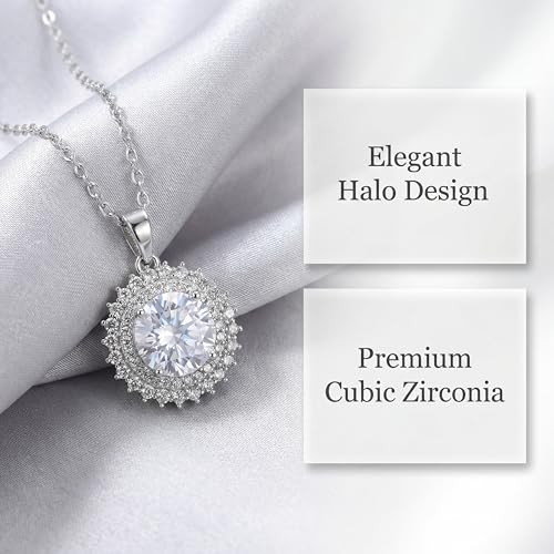 Necklaces for Women - Sparkling Flower Pendant Necklace, 18K Gold Plated Chain, Sunflower Clover Jewelry for Wedding Party, 16+2 Inch - color: Silver