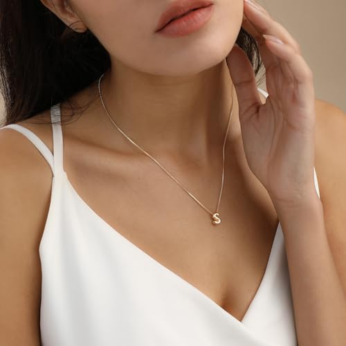 14K Gold Plated Bubble Letter Necklace, Tarnish Free and Waterproof Dainty Initial Necklace for Women, Trendy Personalized Gold Jewelry Gift for Her - color: Gold, style: S
