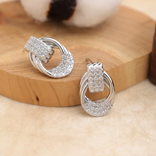 Jean Beau Chunky Gold Stud Earrings for Women Trendy Gold Plated Dangle Drop Prom Birthday Fashion Office Jewelry Gift - color: Silver CZ