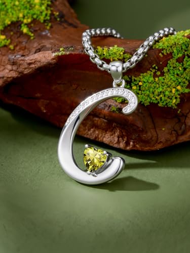 A to Z Initial Birthstone Pendant Necklaces Name Jewelry for Women | 18K White Gold Plated Personalized Alphabet Jewelry Anniversary Christmas Birthday Gifts for Wife Her Daughter Girlfriend - color: C Initial-08-Aug