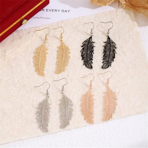4 Pairs Boho Feather Earrings for Women 14K Gold Plated Long Feather Earrings Gold Leaf Earrings Summer Beach Jewelry Gifts