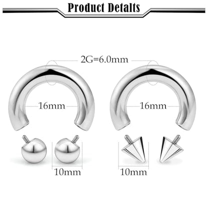 20G-00G Septum Rings horseshoes Nose Rings Hoops 316L Surgical Steel Snake Bites Lip Nipple Ring Cartilage Tragus Helix Rook Conch Daith Earrings Pa Piercing Jewelry for Women Men - style: 2G(6.0mm)-Dia:16mm