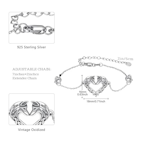 Animal Bracelet for Women 925 Sterling Silver Celtic Dragon/Horse/Wolf Bracelet Adjustable Bracelet Cute Animal Jewelry Gift for Women - style: Wolf Bracelet