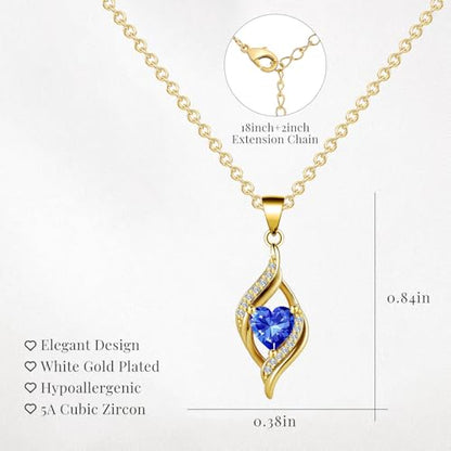 Birthstone Necklace for Women, 14K Gold Plated Heart Cubic Zirconia Pendant, Dainty Birthstone Jewelry Necklace Gifts for Birthday, Valentine’s Day Mother's Day - color: September-Sapphire