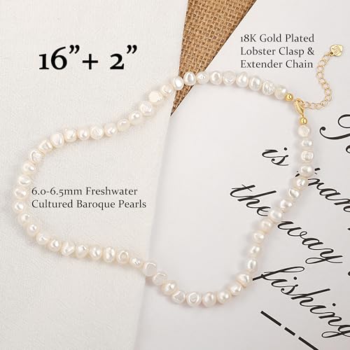 Aobei Pearl Gemstone Beaded Choker Necklace for Women Boho Turquoise/Cultured Freshwater Pearls/Garnet/Amazonite Jewelry - color: O White Baroque Pearl