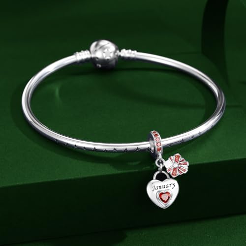 925 Sterling Silver Birthstone Charms Fit for Bracelet and Necklace Happy Birthday Charm Mother's Day Jewelry Gift for Women - color: 1-January