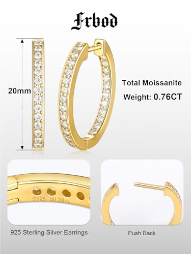 Moissanite Hoop Earrings for Women, 3.5ct/0.76ct D Color VVS1 Yellow Gold Plated Earrings, 925 Sterling Silver Inside Out Round Loops/Six Stone 20mm Hoops, Birthday Christmas Valentines Jewelry - color: Yellow Gold - Pave