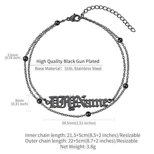 ChainsHouse Double Layer Anklet Bracelet for Women,Adjustable Chain Anklets Stackable Dainty Anklets,Stainless Steel/Gold Plated/Black Ankle Jewelry Gifts - color: C-Black-Bead Chain