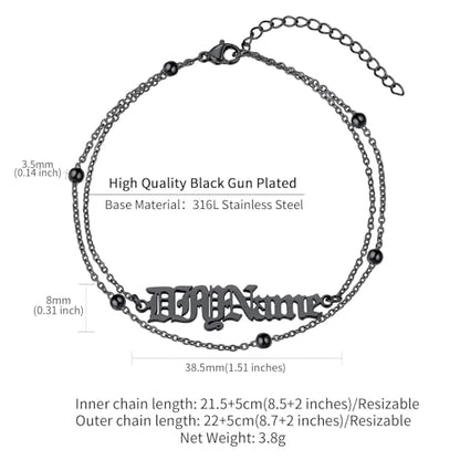 ChainsHouse Double Layer Anklet Bracelet for Women,Adjustable Chain Anklets Stackable Dainty Anklets,Stainless Steel/Gold Plated/Black Ankle Jewelry Gifts - color: C-Black-Bead Chain