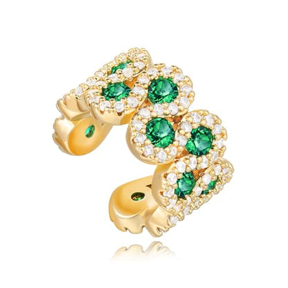 Gold Ear Cuff Earring for Women 14K Gold Plated Cubic Zirconia Non-Pierced Clip on Cartilage Chunky Ear Cuffs Hypoallergenic Jewelry - style: green cz
