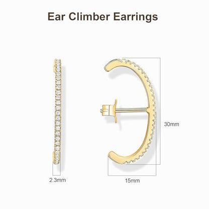 KELMALL 14K Gold Plated CZ Ear Climber Earrings for Women – Curved Bar Cuff Stud Earrings, Sparkly Cubic Zirconia Arc Climber, Minimalist Statement Jewelry - color: Cubic Zirconia - Gold