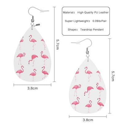 Pink Flamingo Teardrop Earrings For Women Friends Cute Tropical Jungle Flamingo Dangle Earrings Water Drop Earrings Leather Earrings - color: Pink Flamingo