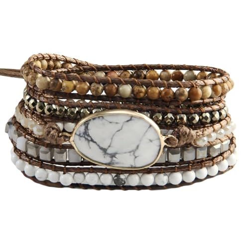 Women Wrap Bracelet Boho Natural Jasper Crystal Stone Beads Strand Bracelets - color: Style 18-White Turquoise