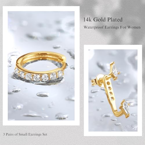 3 Pairs Stackable Kite Stud Earrings Set for Women Trendy | Dainty Birthstone Stud Gold & 925 Sterling Silver Huggie Hoop Jacket Stack Earrings for Women 2026 - color: Gold-Zircon
