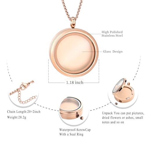 Oinsi Cremation Locket Necklace For Ashes Of Loved One Carry Photo Glass Memorial Urn Jewelry 316L Stainless Steel Keepsake Gifts - color: A-Rose Gold
