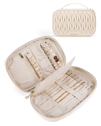 BAGSMART Travel Jewelry Case Jewelry Organizers and Storage Earings Holder Organizer for Women Necklace Holder Jewelry Rolls for Necklaces, Earrings, Bracelets-Beige - color: Beige